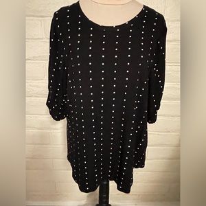 Thomas & Olivia Black and White Print Short-sleeved Blouse, NWT, sz 1X